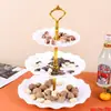 Plato de Frutas Creativo Estilo Europeo de Tres Niveles Soporte para Postres Bandeja de Dulces para Bodas y Fiestas Bandeja de Plástico para Frutas Secas para el Hogar Lujo Ligero Retro