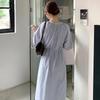 Coreia do Sul 2024 outono versátil simples manga lanterna longo de abotoamento único cintura com cadarço afunilamento vestido de manga longa feminino