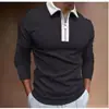 Nova Camisa Polo Casual Masculina de Outono 2023, Comércio Exterior, Estampa 3D, Cor Sólida, Zíper, Manga Longa