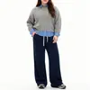 Pantalones Rectos Cálidos con Forro de Polar para Tallas Grandes de Mujer, Novedad Otoño e Invierno 2025 Cintura Alta Talla Grande Cubre Cadera Adelgazantes Pierna Ancha Suaves
