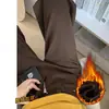 Calça Jeans Wide Leg Forrada com Fleece Marrom para Mulheres, Novo Estilo Outono e Inverno 2025, Calça Reta de Cintura Alta para Mulheres Baixas