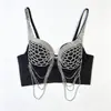Lujoso y elegante corte de mariposa con cadena de pedrería brillante, corsé strapless de alta gama con soporte de ballena, sujetador exterior sexy y elegante para mujer