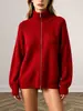 Otoño Invierno 2026 Nuevo Cardigan de Punto con Cremallera y Cuello Alto para Mujer Estilo Perezoso Holgado Suéter Abrigo Color Sólido Ropa para Mujer Transfronteriza