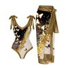Traje de Baño Entero Delgado Cubre Vientre Estilo Europeo y Americano ins 2023 Estampado Vintage Set Vestido de Playa de Gasa 17 Estilos