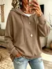 Sudadera de punto con capucha y cordón de color liso, talla europea, transfronteriza, bolsillo casual, corte holgado, adelgazante, ropa exterior para mujer talla grande