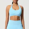 Top Esportivo de Tricô Sem Costura Cor Sólida, Decote Halter, Costas Bonitas, à Prova de Choque, Reunião, Respirável, Justo, Roupa Fitness