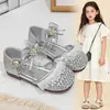 Sandálias de meia com babados para meninas 2026 novo estilo de verão sapatinhos de princesa com laço de strass sapatos de tela single