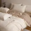 Juego Sencillo de Jacquard 100% Algodón de Cuatro Piezas Funda Nórdica Sábana Tacto de Alta Gama Bordado Sueño al Desnudo Algodón Puro Amigable con la Piel Funda Nórdica Ropa de Cama