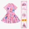 Traje de baño para niños listo para enviar transfronterizo, set de 7 piezas para niñas, traje de baño de dos piezas para niñas, protector solar para nadar en aguas termales