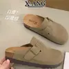 Mules Fechadas Femininas Estilo Birkenstock com Solado de Cortiça em Couro Genuíno para Uso Externo, Novo Modelo 2026 Primavera/Verão Mocassins Slip-On