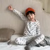 Ropa interior térmica de algodón puro para niños 10A antibacteriana para niños y niñas otoño e invierno dibujos animados ropa de casa bebé lana elástica pijama
