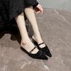 Sapatilhas de Paetês para Mulheres 2025 Primavera & Outono Novo Bico Fino Salto Grosso Baotou Meio Chinelo Moda Francesa Sapatos Mule para Uso Externo