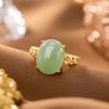925 prata ouro incrustado jade branco superfície de ovo garra incrustada coração oco zircão embelezado temperamento aberto anel jóias para mulheres