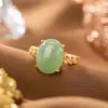925 prata ouro incrustado jade branco superfície de ovo garra incrustada coração oco zircão embelezado temperamento aberto anel jóias para mulheres