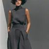 2026 Primavera Europea y Americana Nuevo Estilo Amazon Color Sólido Elegante Sencillo para Mujer Top sin Mangas de Mezcla y Pantalones de Pierna Ancha