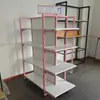 Panel Trasero de Madera de Isla Rosa de Doble Cara Estantes de Acero y Madera para Tiendas para Madres y Bebés, Tiendas de Conveniencia, Estantes de Exhibición y Estantes Mniso
