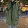 Casaco de lã de comprimento médio estilo coreano masculino outono e inverno espessado corta-vento com gola polo estilo alemão casaco de lã oversized