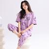 Pijama feminino de verão, fino, de algodão, manga curta, calças curtas, solto, plus size, confortável, algodão absorvente de umidade, roupas para casa