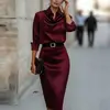 2026 Nuevo Vestido de Verano para Mujer Ropa Transfronteriza Europea y Americana Estilo Elegante para el Trabajo Cinturón Color Sólido Bodycon Vestido Largo