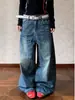 Jeans Estilo Americano Lavados con Bigotes, Corte Holgado, Forma de Cimitarra para Hombres y Mujeres, Adelgazantes, Versátiles, Pantalones Casuales de Pierna Ancha, Corte Limpio