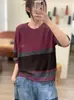 Primavera 2026 Nuevo Color de Contraste Rayas Cuello Redondo Adelgazante Casual Ajuste Holgado Cubre-todo de Punto Manga Media Camisa Base Delgada para Mujer