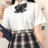 Camisa JK Original Top de Manga Corta Esquina Básica Abotonada Plisado de Órgano Estilo Universitario Uniforme Camisa Blanco Leche para Mujer