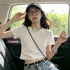 Camiseta Branca Feminina de Manga Curta, Estilo de Verão da Moda para Estudantes, Cropped Petite de Cintura Alta, Camiseta de Meia Manga