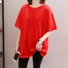 Camiseta de manga corta para mujer talla grande verano estilo coreano holgada adelgazante que cubre la carne top de longitud media de comercio exterior