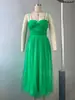 Moda Femenina Transfronteriza Europea y Americana Nueva de Primavera y Verano Vestido Elegante Falda de Tirantes Falda Midi de Color Sólido Vestido de Malla con Lazo