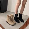 Botas curtas estilo coreano retrô de camurça bico redondo salto grosso para mulheres 2024 primavera outono inverno botas simples nuas estilo deserto botas simples para mulheres