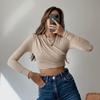 Ropa para Mujer Europea y Americana Estación Internacional de Amazon Color Sólido Transfronterizo Cintura Plisada Ropa de Yoga Camiseta Base Top