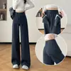 Jeans wide leg estilo americano falso two-piece para mulheres, outono/inverno 2026 novo design de cintura alta calça comprida A13548