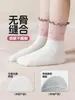 Calcetines de algodón para niños para otoño e invierno, estilo rosa y delicado con lazo bordado, punta sin costuras, absorbentes de sudor, calcetines versátiles de media pantorrilla para niñas, al por mayor