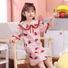 Novo Vestido de Noite Infantil de Manga Curta para Meninas Verão Boneca Desenho Animado Gola Vestido de Noite Roupas de Casa Vestido de Verão Desenho Animado