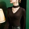 Camiseta Base de Cuello Halter para Mujer, Corte Ajustado, Otoño e Invierno, Hueca, Sexy, Gruesa, Cálida, Camiseta de Forro Polar de Doble Cara Invierno 2022