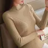 Suéter Feminino 2021 Outono Estilo Coreano Slim Fit Gola Média Manga Longa Pulôver Gola Meio Alta Camisa Base Tricotada
