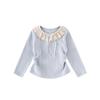 [En Stock] Qy259610 Camisa Base de Canalé Dulce y Elegante con Cuello de Encaje de Manga Larga para Niña, Nuevo Estilo Otoño 2025