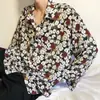 Camisa floral de manga comprida estilo retrô de Hong Kong, com toque leve, para homens e mulheres, casais, versátil, estilo solto, tendência, estilo preguiçoso, camisa cubana