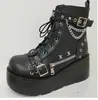 Botas de Suela Gruesa Demonia Caballero Nocturno Transfronterizo Sexy Punta Redonda Super Geniales Botines Cortos con Hebilla Cordones Decorativos Caballo