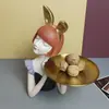 Bandeja de chica conejo de lujo ligero, decoración de resina, pasillo, sala de estar, almacenamiento de llaves, decoración de escritorio, manualidades para el hogar
