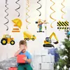 Set de Decoración para Fiesta Temática de Vehículos de Construcción de Dibujos Animados Transfronterizo: Banner de Excavadora, Banderines Triangulares, Adornos para Pastel, Decoraciones Colgantes en Espiral