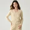 Nuevo Cárdigan de Cachemir Elegante con Encaje y Borlas para Mujer Otoño/Invierno, Cuello en V, Prenda Base Versátil, Color Sólido, Manga Larga, Ropa de Abrigo