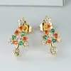 Pendientes de Árbol de Navidad de Circonita Dorada de la Serie Navideña de Shein Europea y Americana, Estilo Dulce y Elegante, Versátiles para Otoño e Invierno