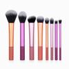 Juego de 8 brochas de maquillaje de tubo largo de aluminio, mango de color, polvo suelto, rubor, base, sombra de ojos, herramientas de belleza individuales, transfronterizo