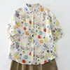 Top Estampado Estilo Vacaciones de Verano Colorido, Camisa de Solapa de un Solo Botón, Camisa de Verano de Manga Corta para Mujer