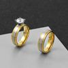 Cross-border fornecimento de aço inoxidável joias moda 6mm4 garra incrustada zircão ouro escovado casal casamento titânio fábrica de anel de aço