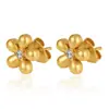 Suministro directo transfronterizo de pendientes de acero inoxidable florales de color dorado con incrustaciones de circonita, accesorios de oreja versátiles simples y elegantes para mujer