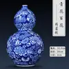 Jarrón de Cerámica Jingdezhen Estilo Nuevo Estilo Chino Nuevo Adorno Sala de Estar Arreglo Floral Decoración de Entrada Estilo Antiguo Cien Flores Porcelana Azul y Blanca