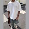 Verão Novo Estilo Americano Ins Moda Marca Simples Cor Sólida Short-sleeved T-shirt Dos Homens Design Solto Puro Algodão Pequeno Collar Top