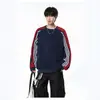 Sudadera unisex elegante de bloques de color a rayas con cuello redondo y corte extragrande, camiseta de manga larga para primavera y otoño, top holgado y casual para adolescentes